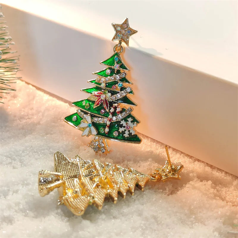 Green Christmas Tree Zircon Crystal Star Earrings Stud For Women Dangle Xmas Party Jewelry Party Gift