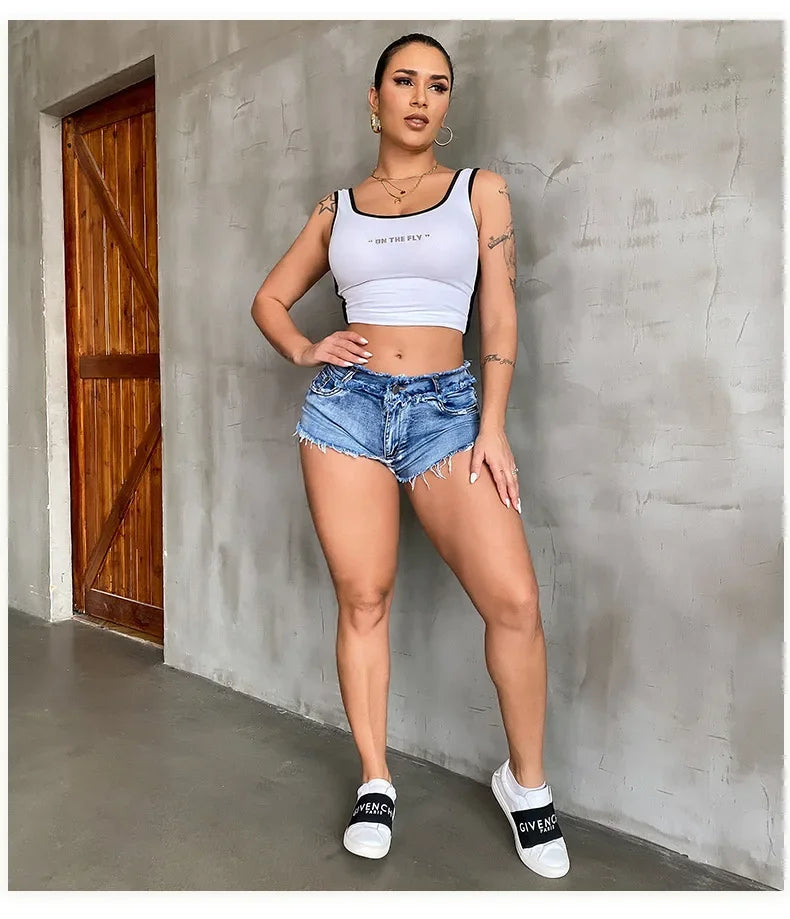 New Summer Fashion Women's Denim Shorts European Style Stretch Ripped Style Wish Explosive Popular Shorts