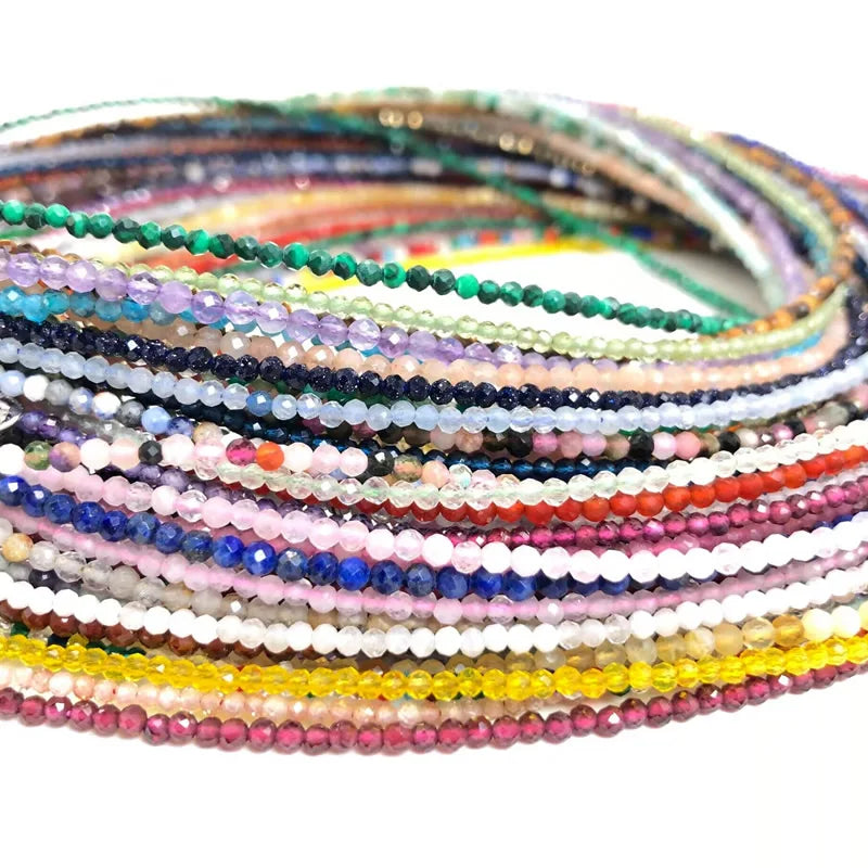 2-3mm Natural Stone Beaded Necklace Handmade Mini Tourmaline lapis crystal Energy Healing Female Bracelet for Women Jewelry Gift