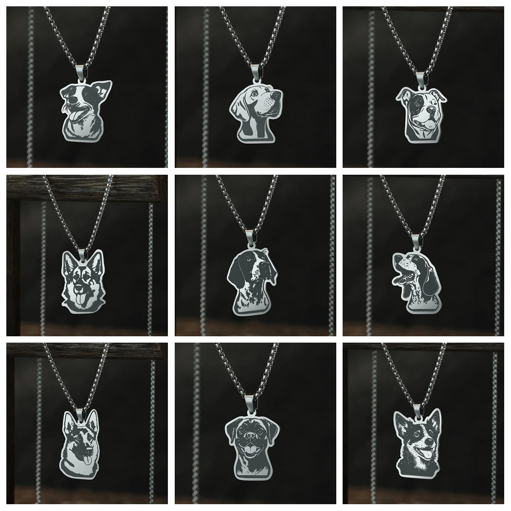 Kinitial Cute Dog Puppy Pendant Necklace For Women Men Stainless Steel Charm Necklace Wholesale Christmas Gift Jewelry