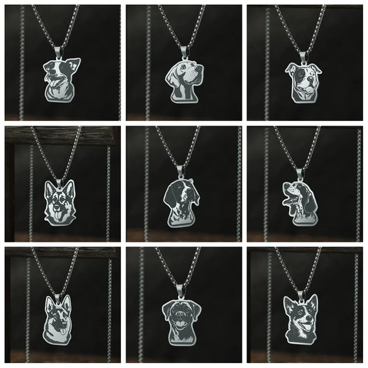 Kinitial Cute Dog Puppy Pendant Necklace For Women Men Stainless Steel Charm Necklace Wholesale Christmas Gift Jewelry