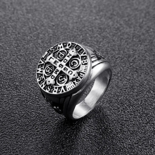New Vintage Religious St. Benedict's Cross Ring Catholic Exorcism Church Men's Punk Niche Party Trend Metal Ring Jewelry Gift