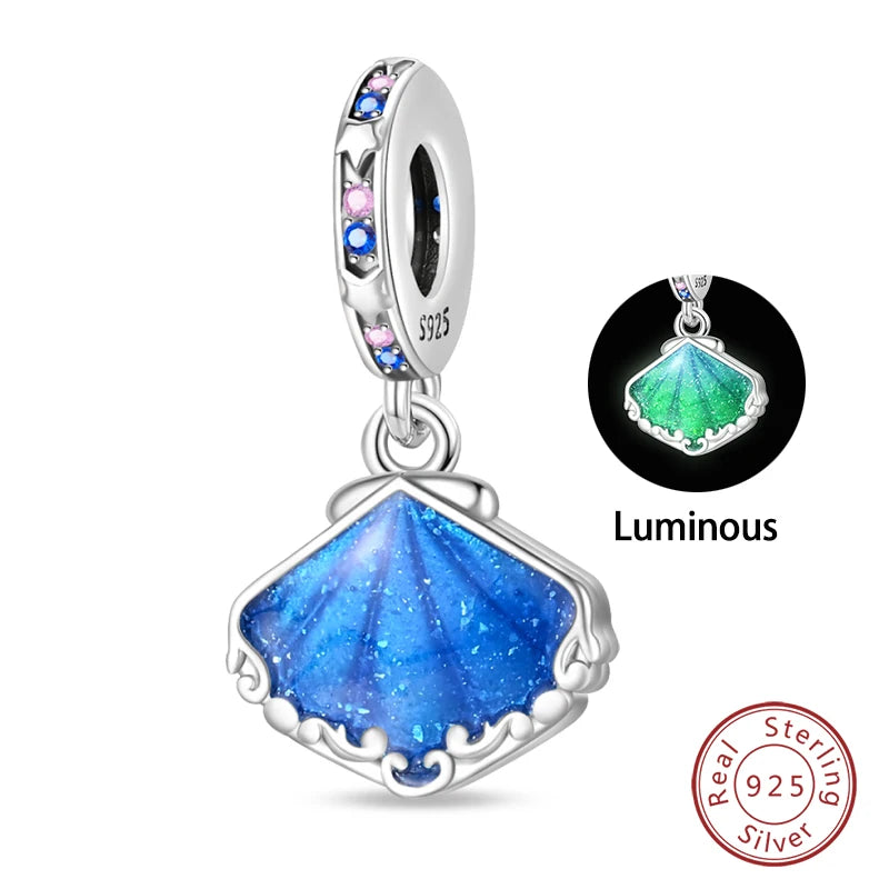 New 100% 925 Sterling Silver Ocean Luminous Sea Turtle Dolphin Octopus Charms Beads Fit Qikaola Original Bracelets DIY Jewelry