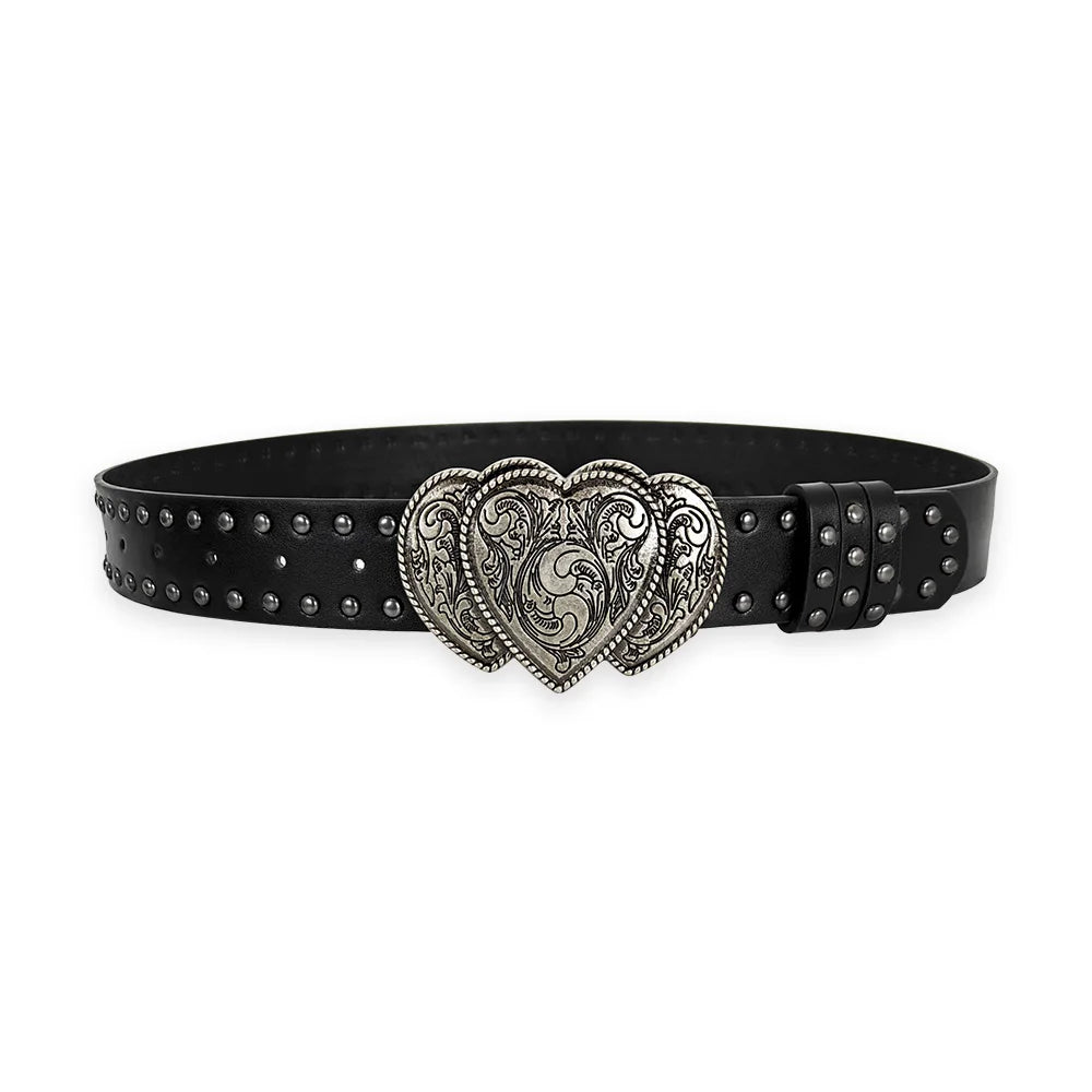 Unisex Jeans Belt sword red heart Gothic Y2k Fashion Belts For Women Designer Luxury Black Rivet Punk Accessory Men's Belt Male