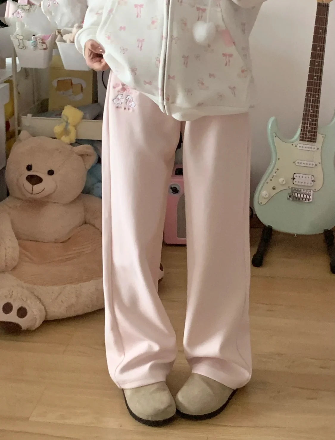 Sweet Girl Cute Straight Pants Spring New Casual All Match Sports Sweatpants Elastic Waist Cartoon Y2k Aesthetic Women Pants