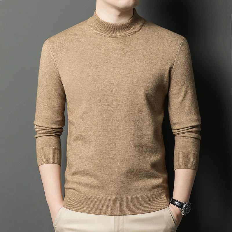 Half Turtleneck Knitwear Sweater New Autumn/Winter Mock Neck Sweatshirts Solid Color Pullovers Man Brand Casual Mens Clothing