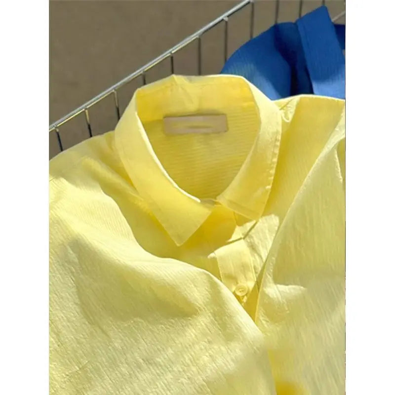 Ins Korean Milky Yellow Sun Protection Shirt Jacket Women's Autumn and Summer Loose Shirt Long-sleeved Top