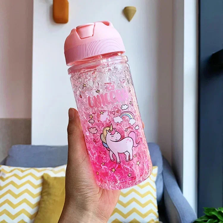 Stylish Double Straw Unicorn Ice Cup Summer Cold Drink Juice Coffee Water bottle Boy's Girl's Portable Plastic Cups Novelty Gift