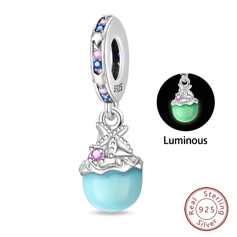 New 100% 925 Sterling Silver Ocean Luminous Sea Turtle Dolphin Octopus Charms Beads Fit Qikaola Original Bracelets DIY Jewelry