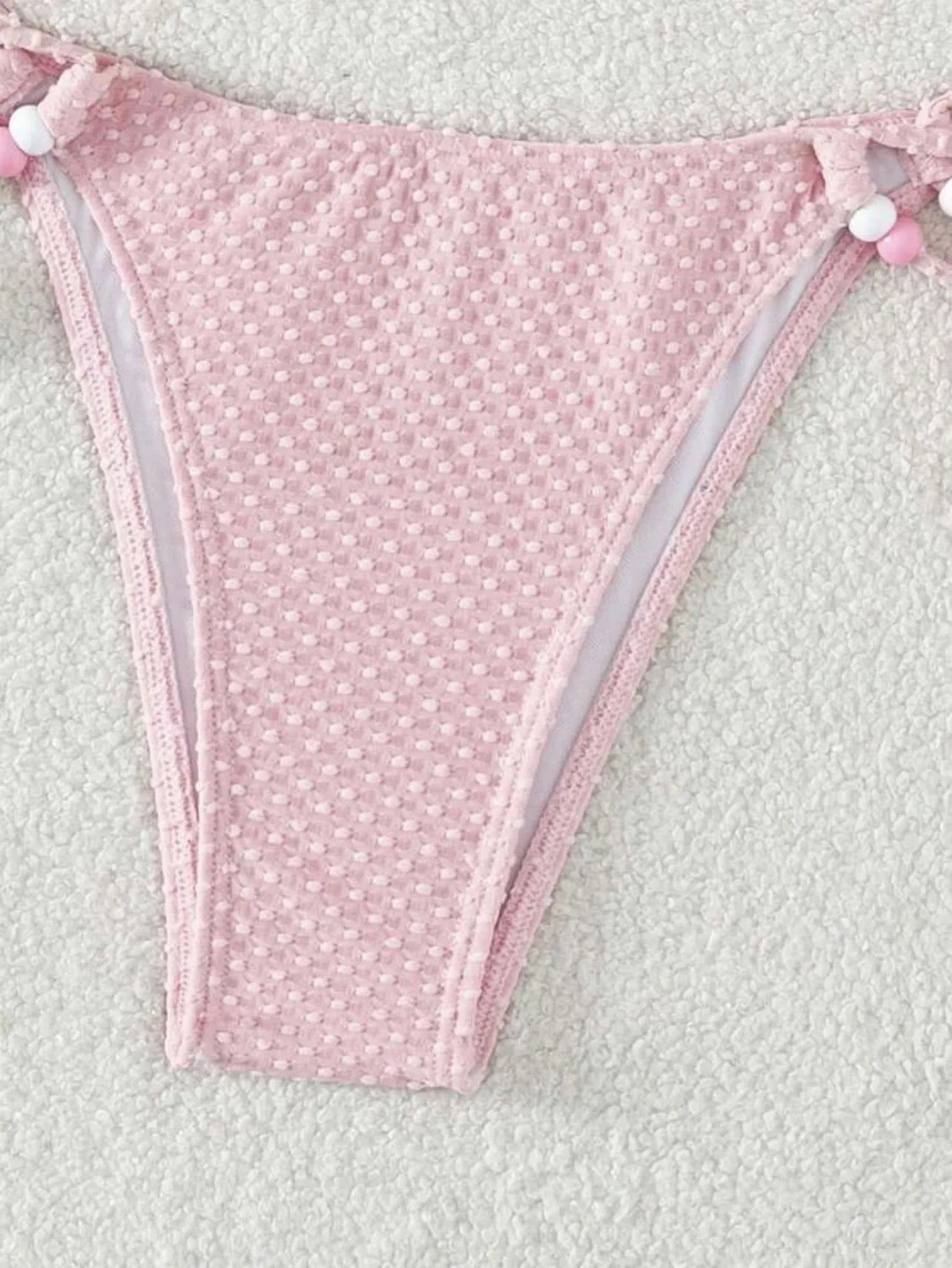 Sexy Pink Bikini 2024 Swimsuit Women White Pearl Strap Push Up Micro Swimwear Brazilian Bathing Suit Tie Side Thong Bikinis Sets