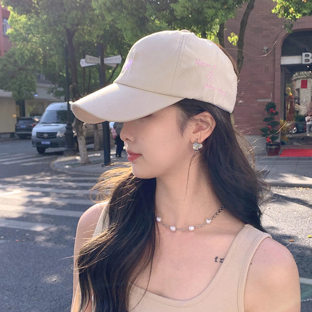 Y2K Sweet Bright Pink Rose Red Women Summer Hat Sun Cap Adjustable High Ponytail Baseball Caps Sun Protection Visor Hat Golf Cap