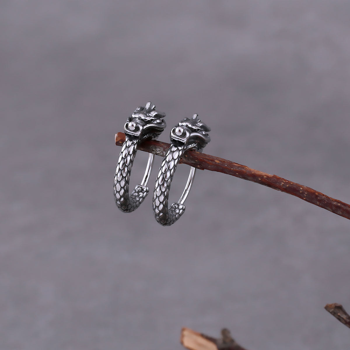 316L Stainless Steel Vintage Dragon Hoop Earring For Men Street Hip-Hop Style Earrings Fashion Animal Punk Jewelry Wholesale