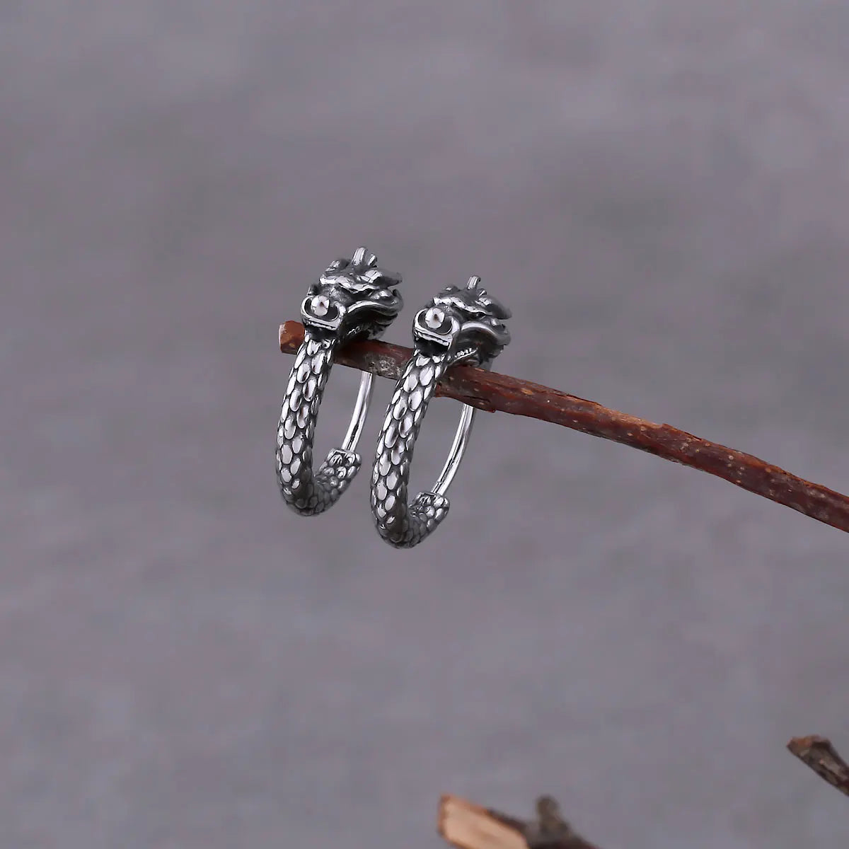 316L Stainless Steel Vintage Dragon Hoop Earring For Men Street Hip-Hop Style Earrings Fashion Animal Punk Jewelry Wholesale