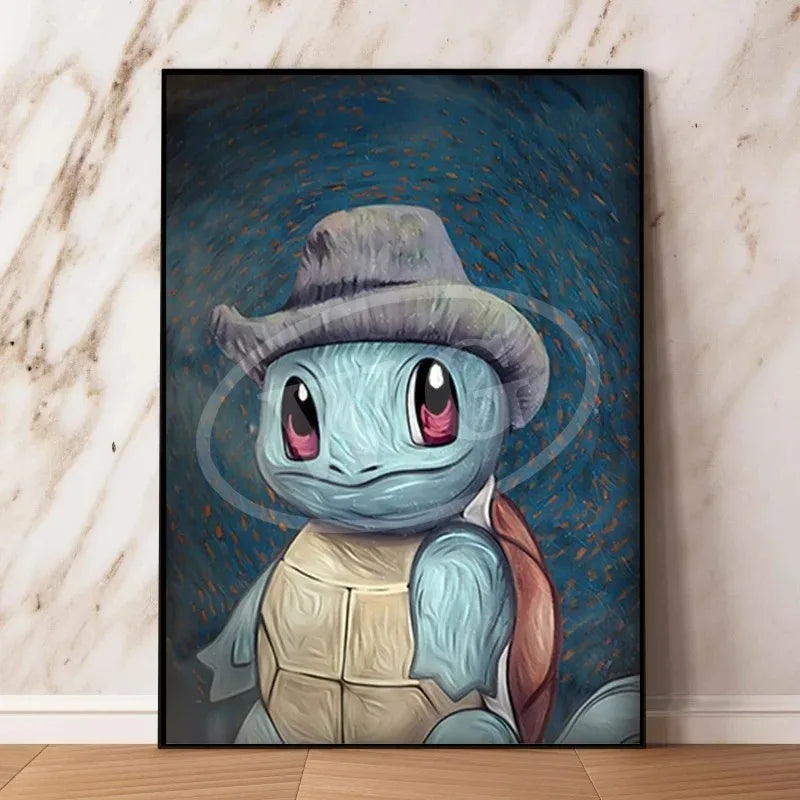 Van Gogh Museum Pocket Monster Anime Character Pikachu Canvas Painting Poster Living Room Bedroom Decoration Christmas Gift