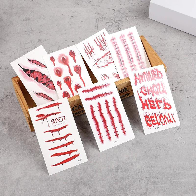 30Sheets Halloween Bloody Wound Tattoo Stickers Scary Waterproof Temporary Tattoos Halloween Party Decoration Adult Kids Gift