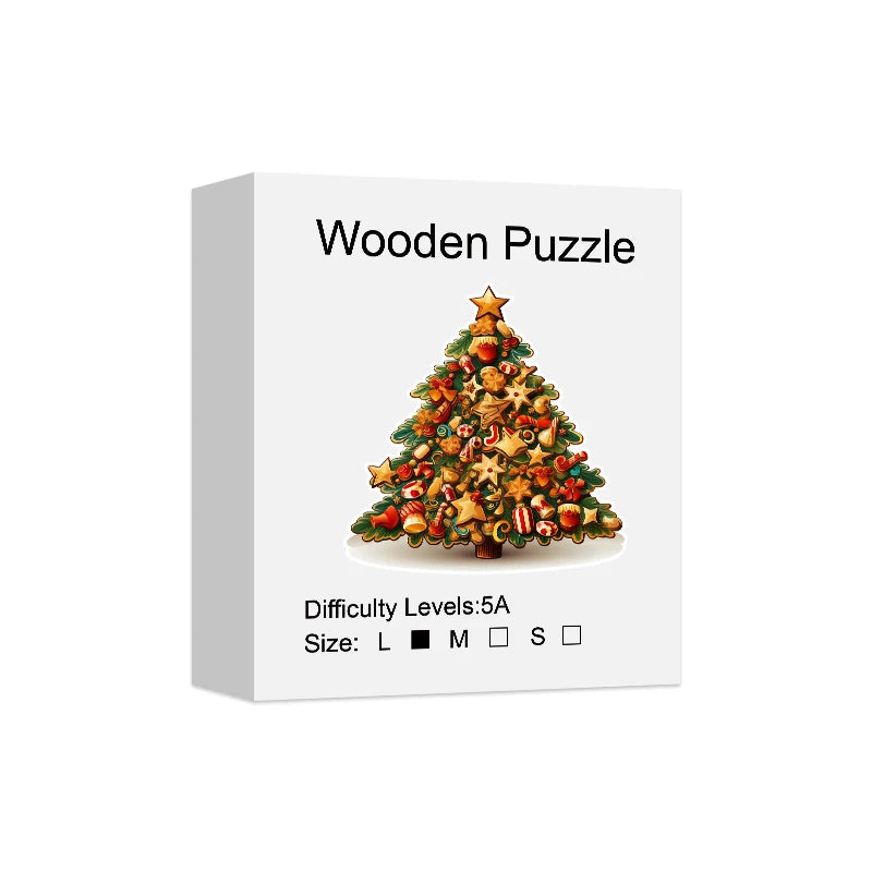 Christmas Tree Wooden Puzzle for Adults, Animal Shaped Pieces Puzzles Toys with Beautiful Package, Christmas Gift Home Decor