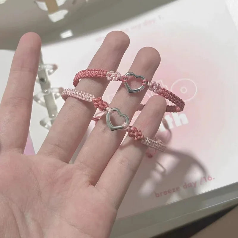 2 PCS/Set Stainless Steel Couples Bracelet For Women Lover Luminous Sun Moon Rope Charm Friendship Girlfriend Party Jewelry Gift