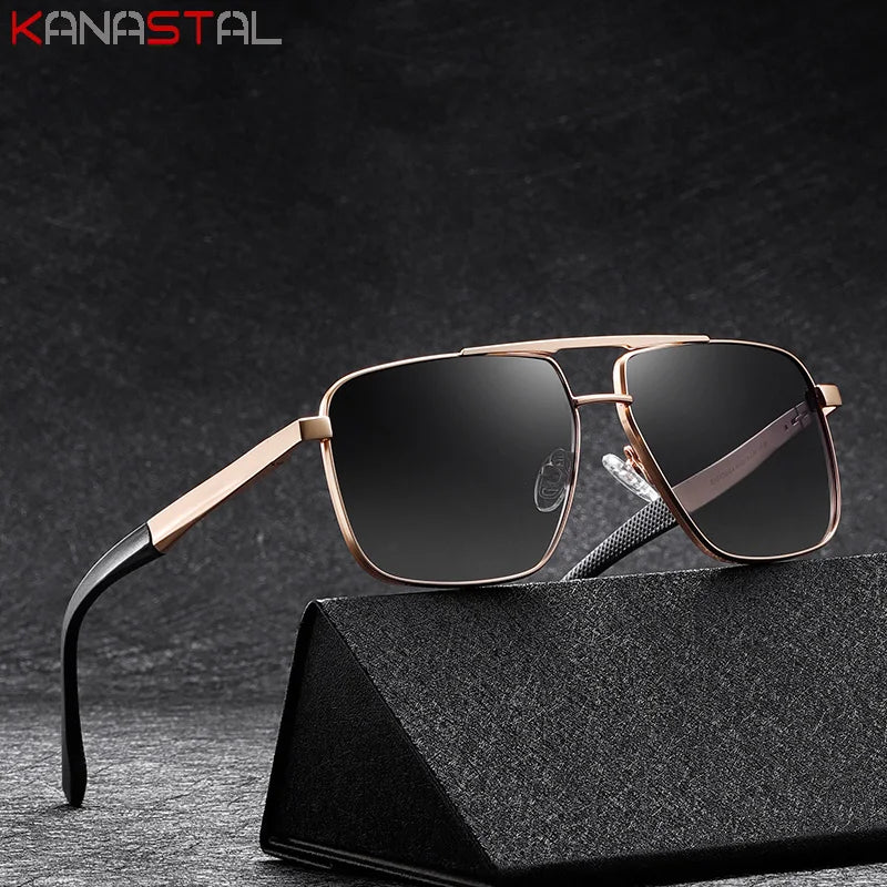 Men Sunglasses UV400 Polarized Sun Glasses Metal Square Eyeglasses Frame Driving Fishing Cycling Goggle Anti Glare Shade Eyewear