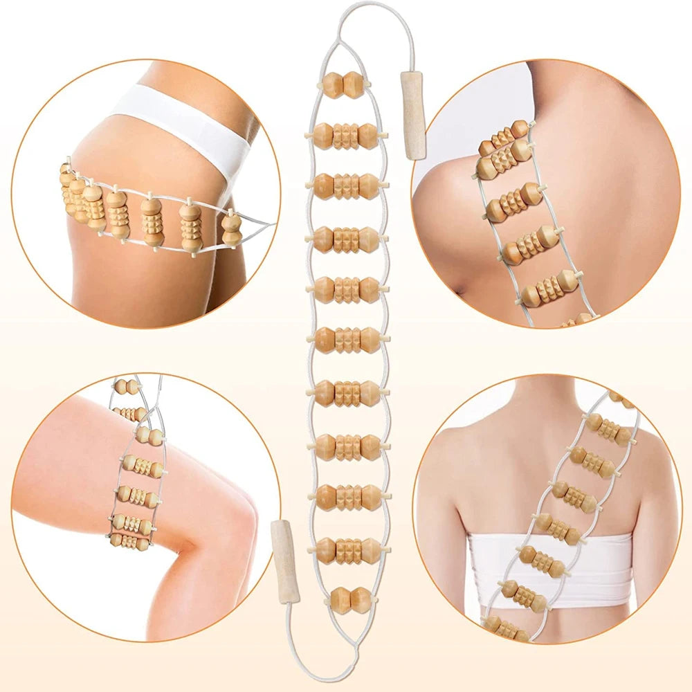 Wooden Back Massage Roller Rope Wood Therapy Massage Tools ,Wooden 9-wheel Massager,Lymphatic Drainage for Leg Back Pain Relief