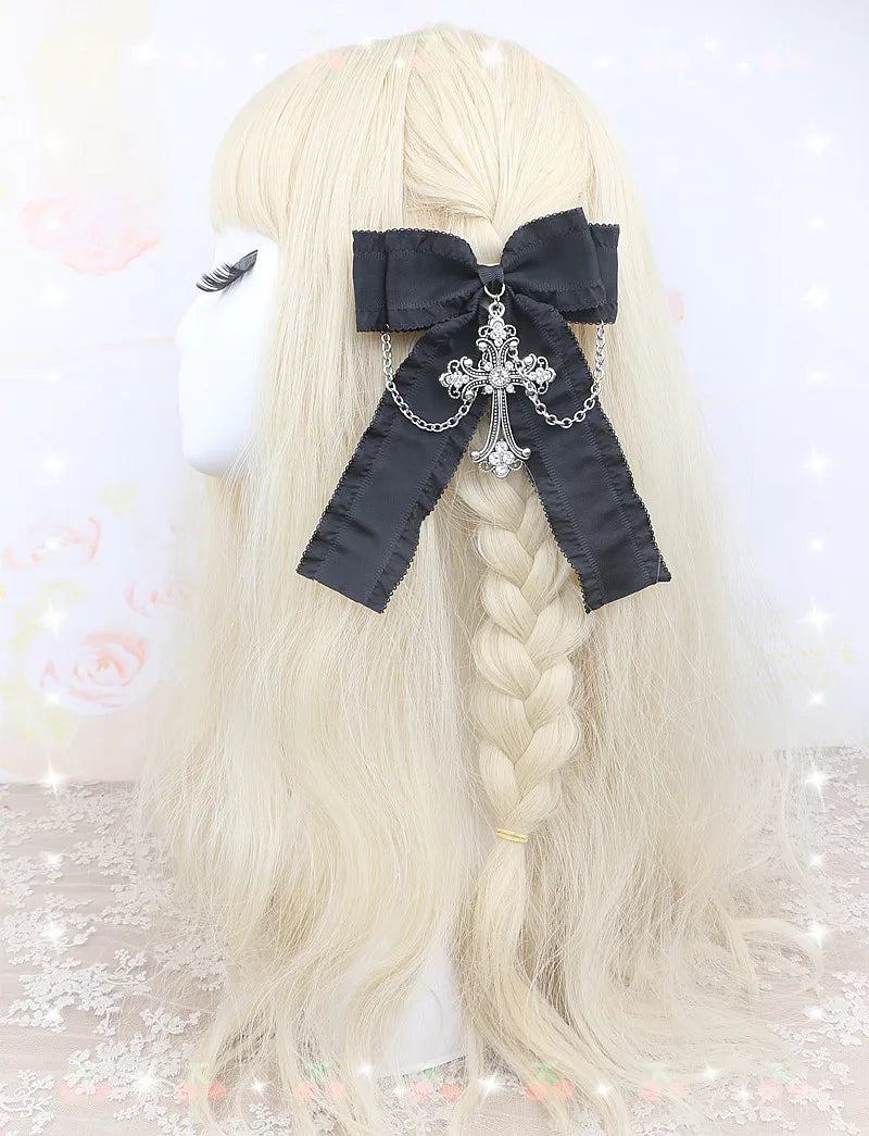 Handmade Beads Hair Clips for Women Rhinestone Cross Chain Bow Hairclips Sweet Cute Rojita Girl Hair Accessories Side Clips