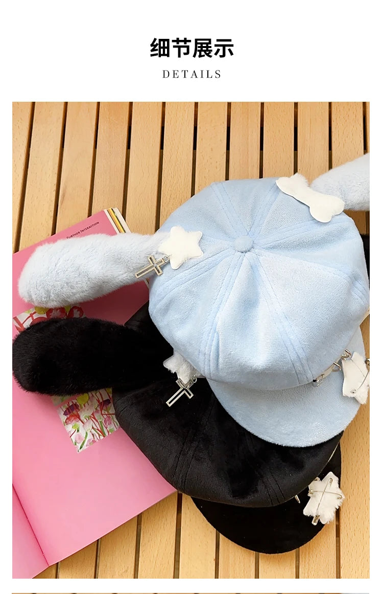 Original Niche Cute Rabbit Ears Plush Berets Cap Y2k Autumn and Winter Travel Personality Versatile Sweet Octagonal Hats Women