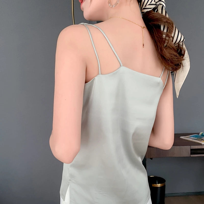 Women's New Four Seasons Inner Wear Silk Suspenders 2022 V-Neck Solid All-Match Satin Vest Soft Loose Thin Lady Sleeveless Tops