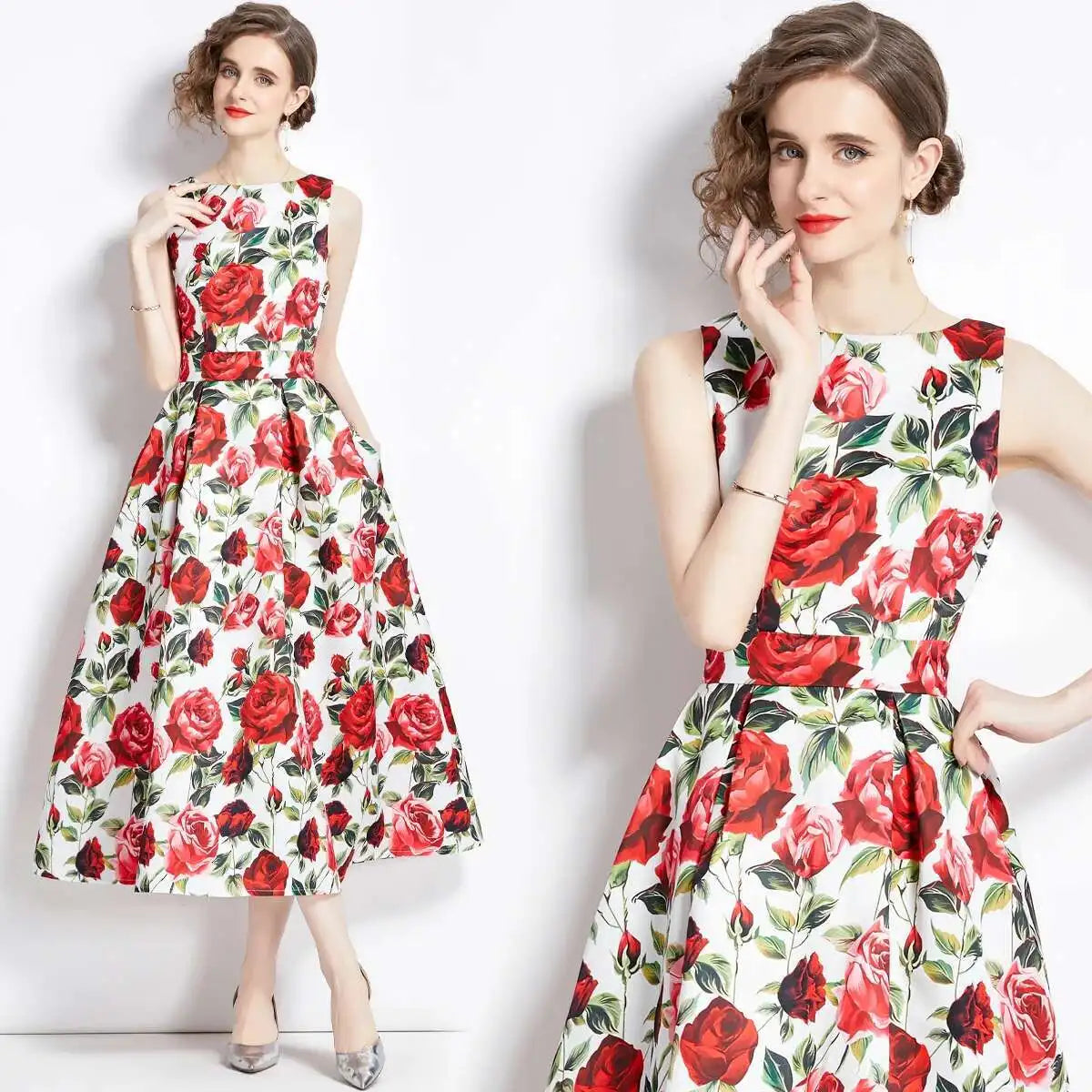 JAMERARY New Summer Hoilday Floral Midi Dress Women Printed A Line Long Vestidos