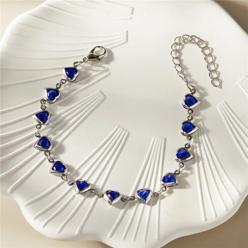 Exquisite Boho Candy Color Heart Shaped Crystal Bracelet for Women Fashion Charm Zircon Butterfly Pearl Metal Chain Bracelets