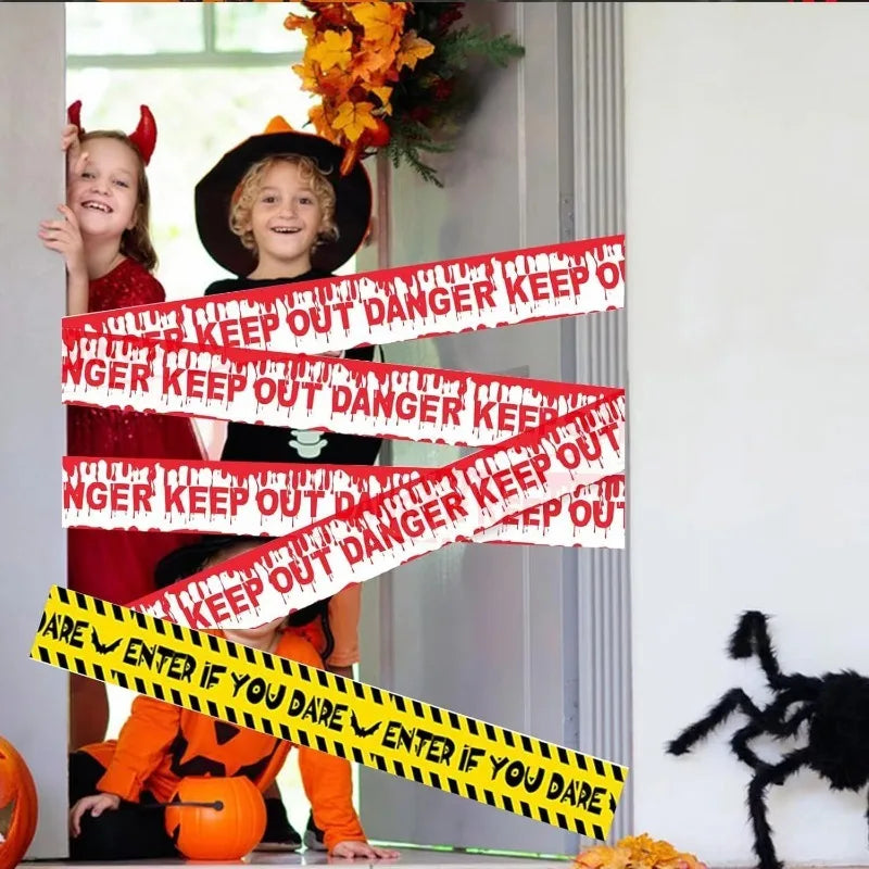 Halloween Yellow Isolation Warning Tape with Bold Danger Signs Durable Plastic Material for Yard Haunted House Party Decoration