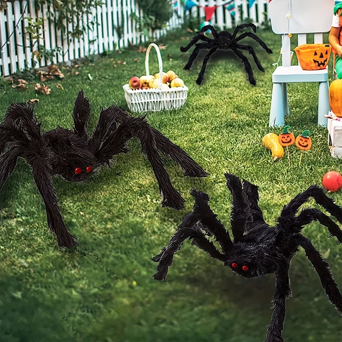 75/125cm Giant Black Spider Halloween Party Decor for Home 2025 Outdoor Haunted House Ornament Trick or Treat Big Black Spider