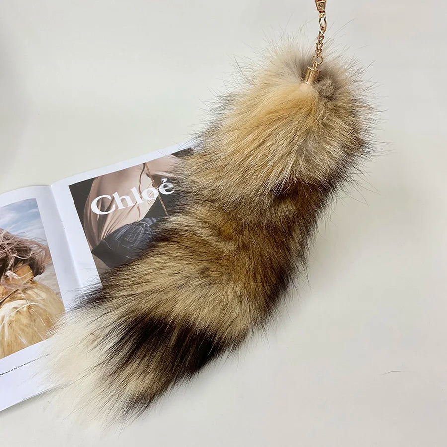 Naturally Fashion Fox Tail Keychain Wolf Tail Fur Tassel Bag Tag Black And Brown Charm Keyring Pom Pom Holder Strap Chain Gifts