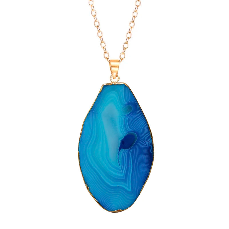 Irregular Striped Agate Slices Pendant Necklace Rough Stone Pendant for Women Girls
