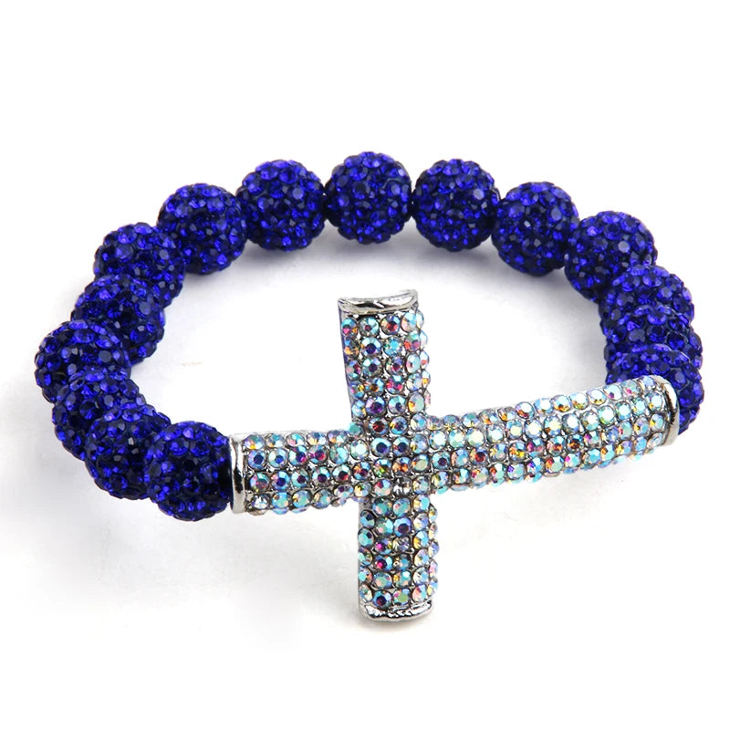 fashion ladies Crystal Pave ball cross bracelet shiny black and AB three color available