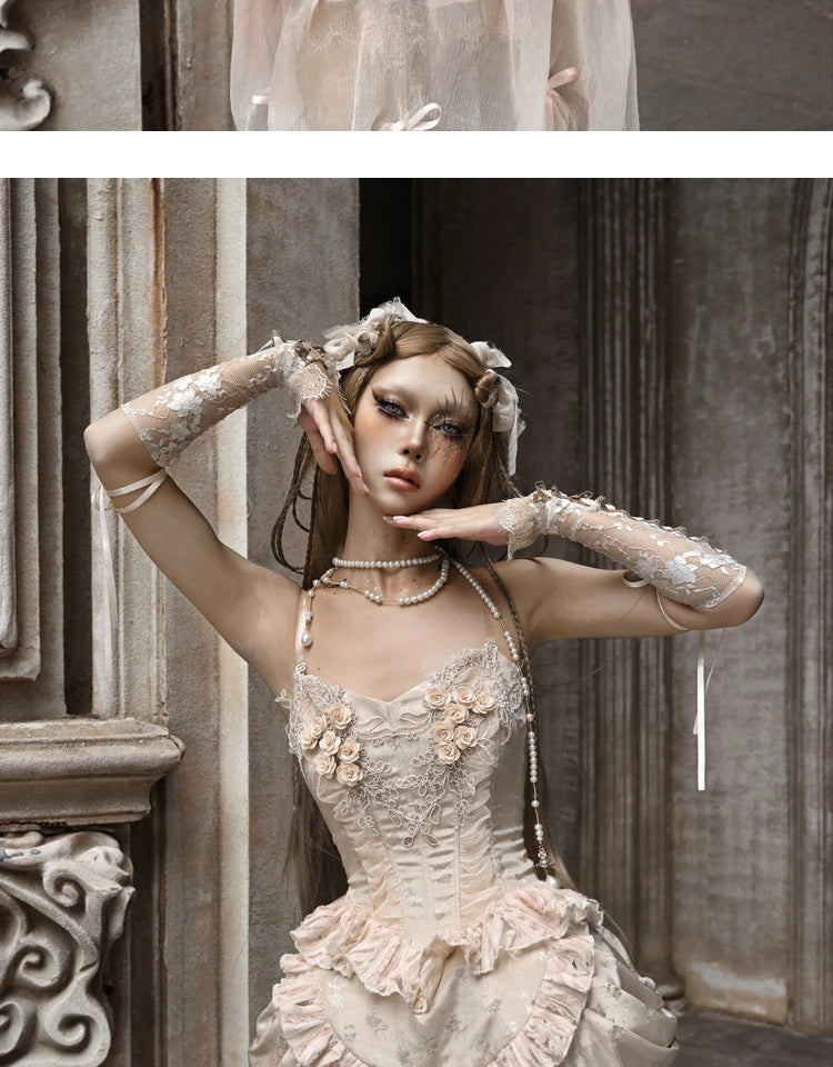 French Court Style Platinum Strap Adjustable Lace Hand Sleeves Original Design Women's Romantic Lace Oversleeves