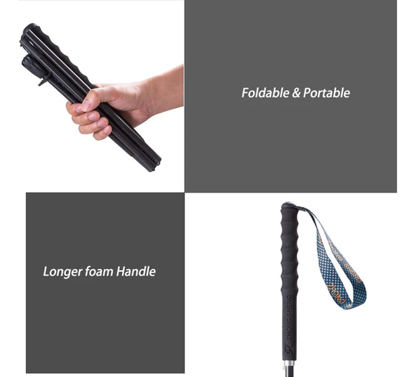110g Ultra Light Weight Trekking Poles Folding Hiking Sticks Portable Carbon Fiber Collapsible Nordic Walking Cane Sticks Bags