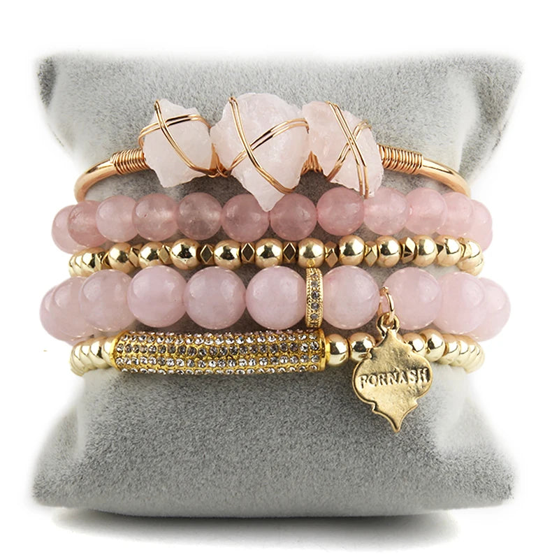 RH Fashion Bohemia Jewelry Accessory Stone/Glass Beaded Multi Stack Stretch Bracelets Set For Women Gift