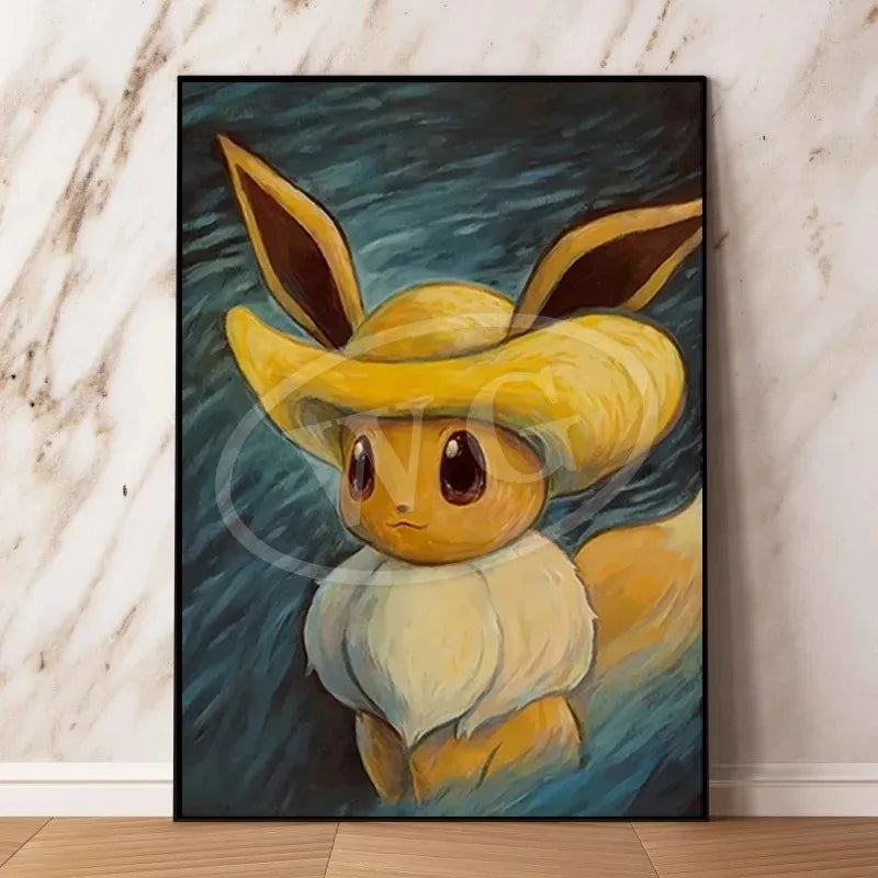 Van Gogh Museum Pocket Monster Anime Character Pikachu Canvas Painting Poster Living Room Bedroom Decoration Christmas Gift