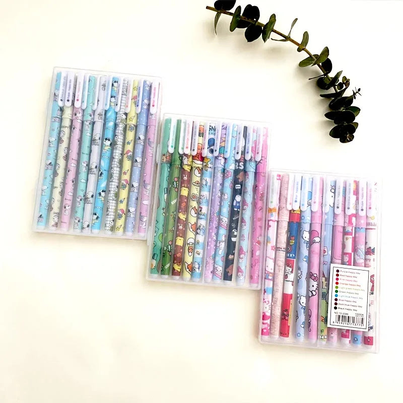 10 pcs/Box Kawaii Snoopy Gel Pens For Writing Cute Kuromi 0.5mm Colored Ink Signature Pen Kids Gift Office School Supplies