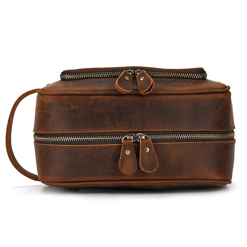 Fashion High Quality Small Travel Bag Crazy Horse Leather Travel Wallet Storage Bag Washing Make Up Bag For Travel toiletry