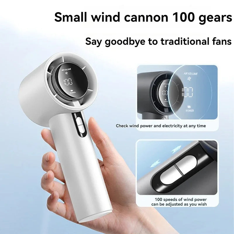 2pcs USB Rechargeable Handheld Fan - 100-Speed Turbo Cooling with LED, Portable Mini Fan for Outdoor, Camping & Office