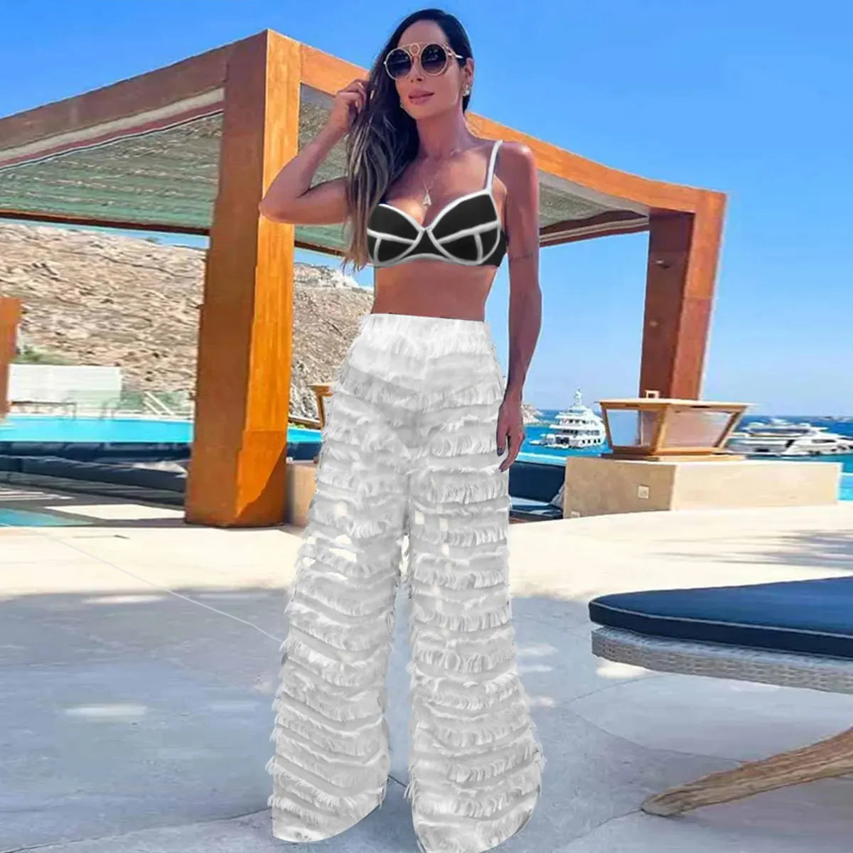 2025 New Sexy Women Three Piece Bikinis Set With Pants Bra See Through Beach Pants Swimsuit Summer Female Vacation Beachwear