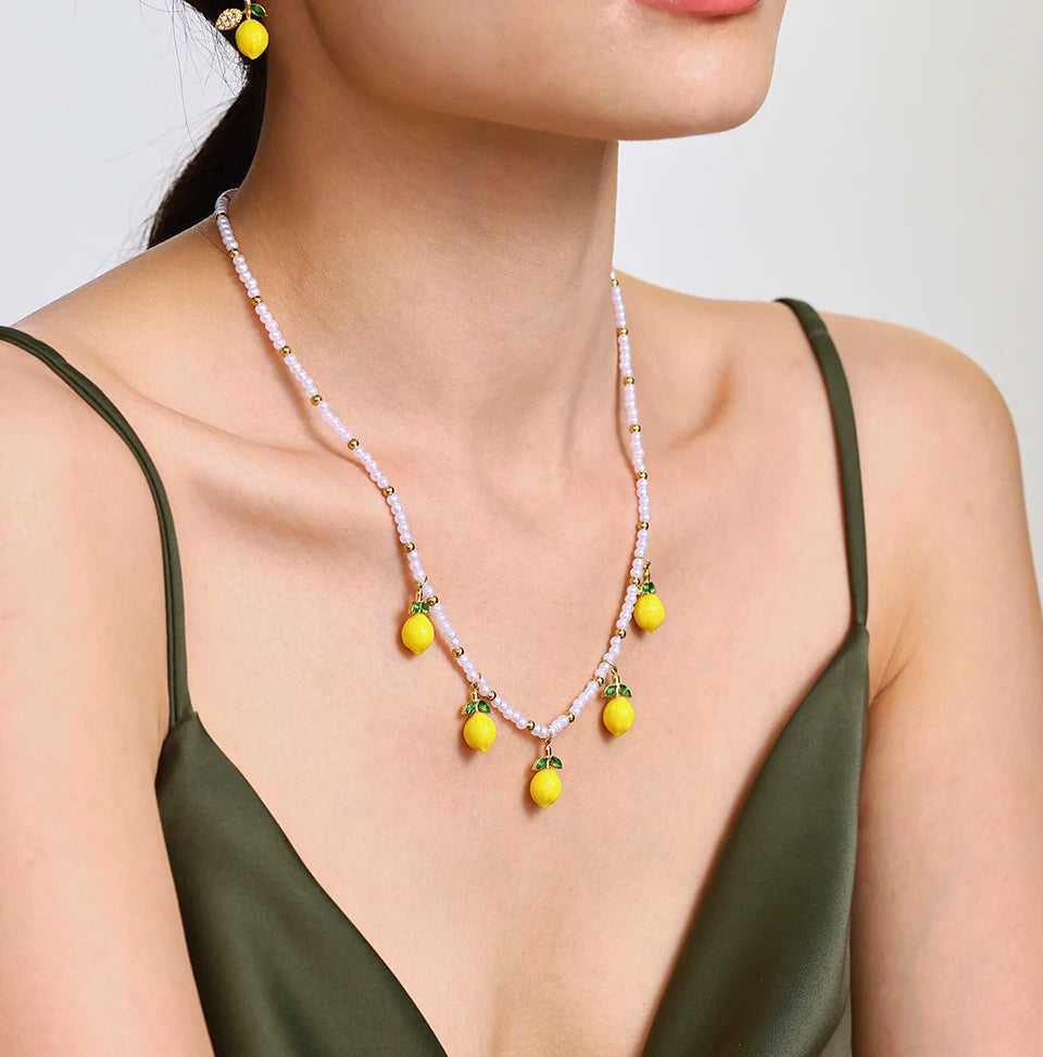 Shell Beads Bracelet With Multi Lemon Charms For Women Handmade Beaded Bracelets Matching Earrings Necklace Cute Jewelry Sets