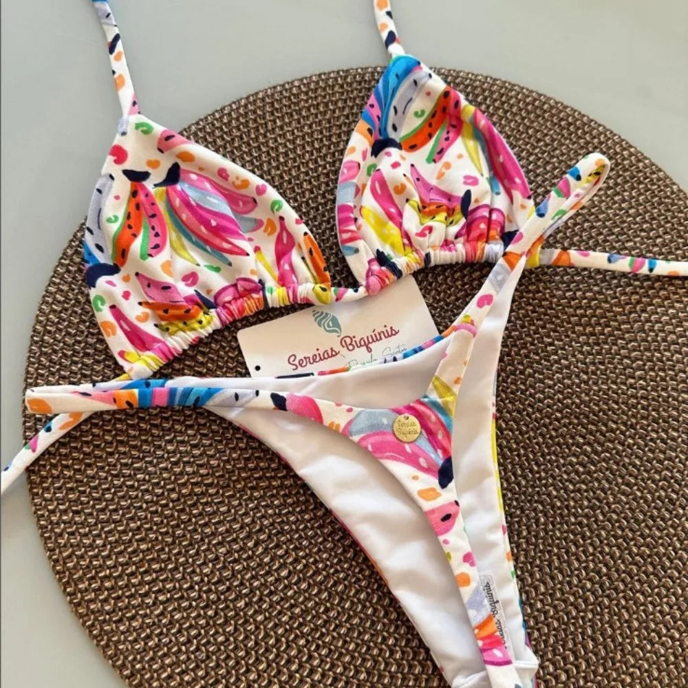 Sexy Print Bikini Sets 2025 Summer Fashion High Waist Bathing Suit Women's Swimming Suit Biquinis Two Pieces Suit Beachwear