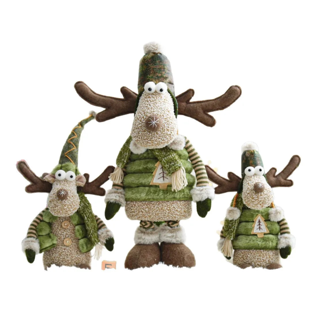 2025 New Christmas Elk Ornament Green Forest Series Elk Doll Christmas Telescopic Doll Holiday Ornament Christmas Gift