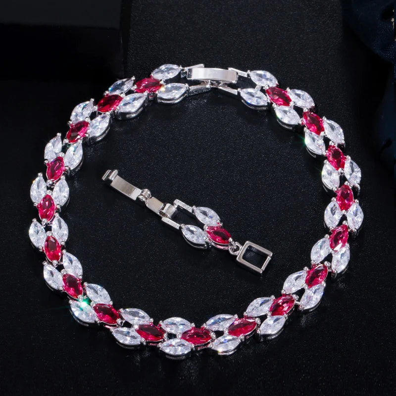 ThreeGraces Fashion Blue Cubic Zirconia Wedding Bridal CZ Link Chain Bracelet for Women 2025 New Chic Party Jewelry BR306