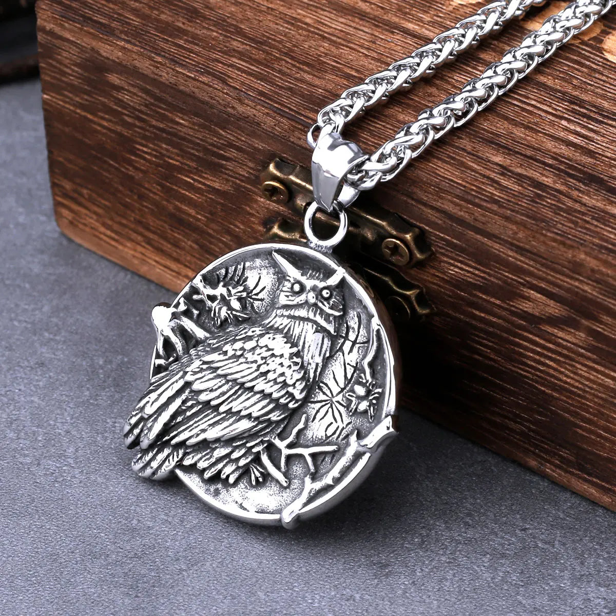 Vintage Nordic Viking Rune Owl Necklace Men's Fashion Punk Pendant Necklace Viking Animal Jewelry As A Men's Gift