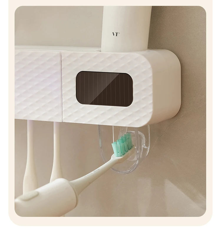 1 smart toothbrush rack wall mounted 3-slot toothbrush intelligent drying rack, toothpaste dispenser, household daily necessitie