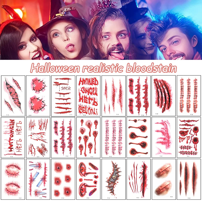 30Sheets Halloween Bloody Wound Tattoo Stickers Scary Waterproof Temporary Tattoos Halloween Party Decoration Adult Kids Gift