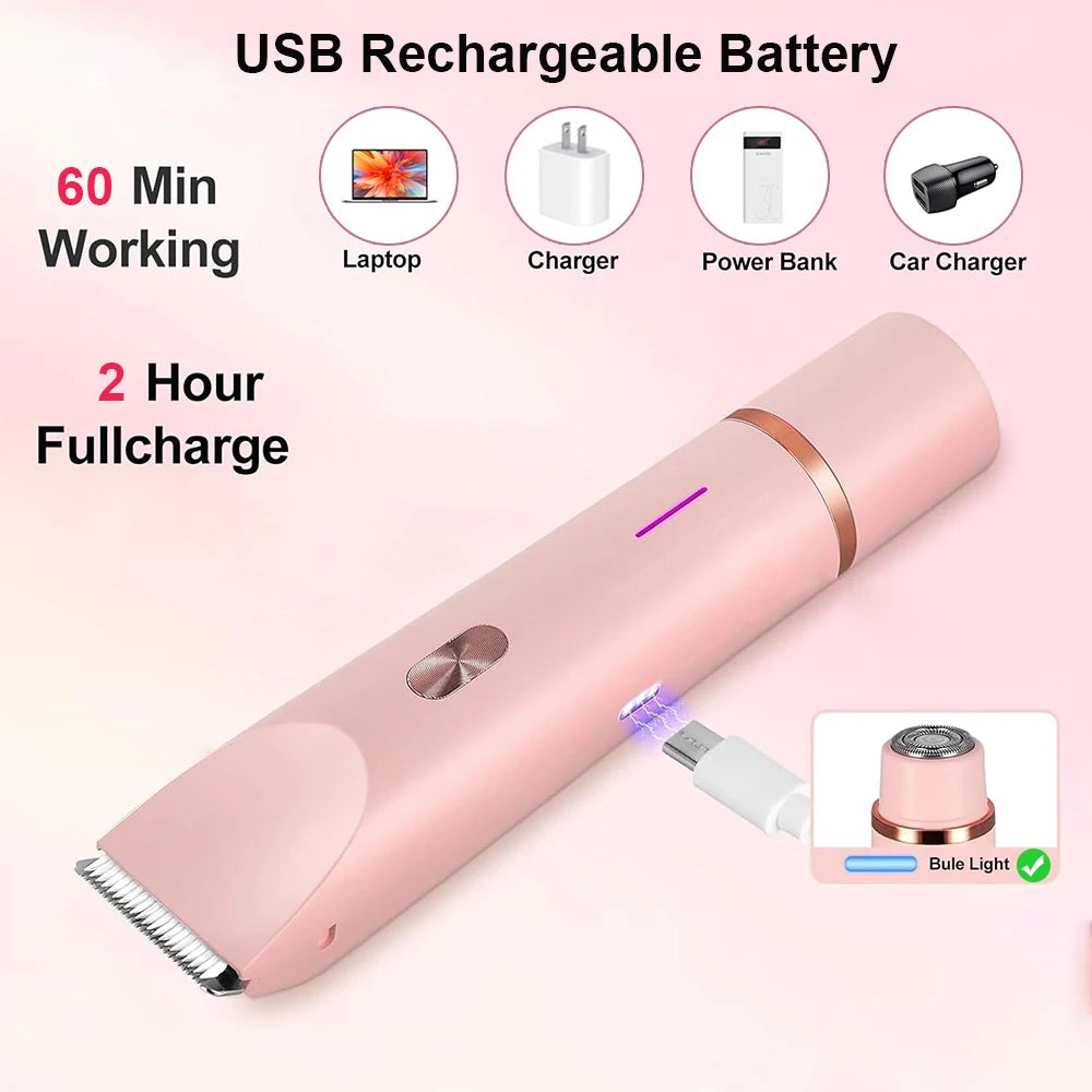 Electric Razors for Women 2in1 Bikini Trimmer Facial Mustache Shavers for Ladies Body Underarms Legs Portable Painless Epilator