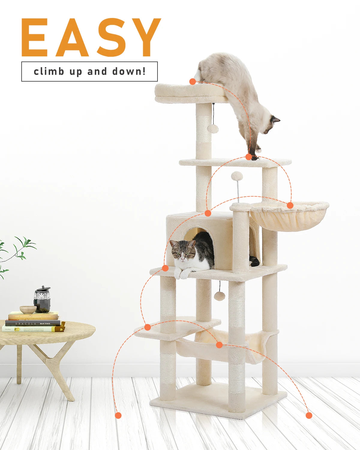 Pet Cat Tree House Condo Perch Entertainment Playground Stable Furniture for Kitten Multi-Level Tower for Large Cat Cozy Hommock